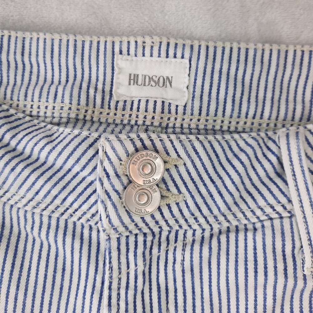 Hudson Striped Croxley Mid Thigh Shorts White & Blue Size 28 - Picture 5 of 8
